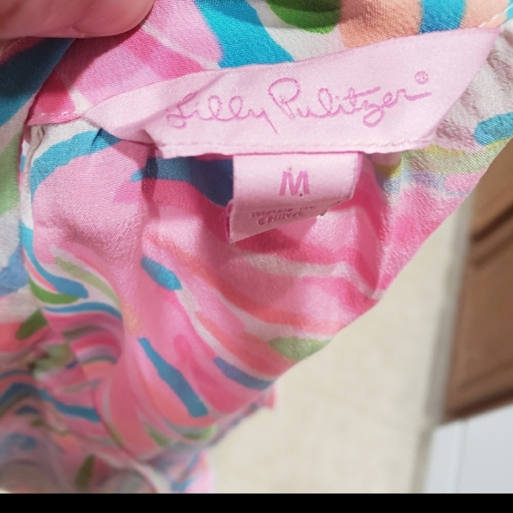 Lily Pulitzer m semisheer whimsical rainbow shells 100% silk vneck - Picture 6 of 10